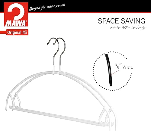 Miniatura 5 de MAWA por Reston Lloyd Euro Series Ultra luzThin antideslizante Space-saving Clothes colgadero con Bar y ganchos para pantalones y faldas, Whie,