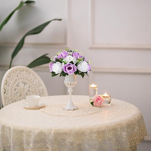 Miniatura 81 de BLOSMON Centros de mesa de flores para mesas de boda: 10 piezas de rosas artificiales rojas carmesí decoración de bolas - 9.5 pulgadas de seda falsa