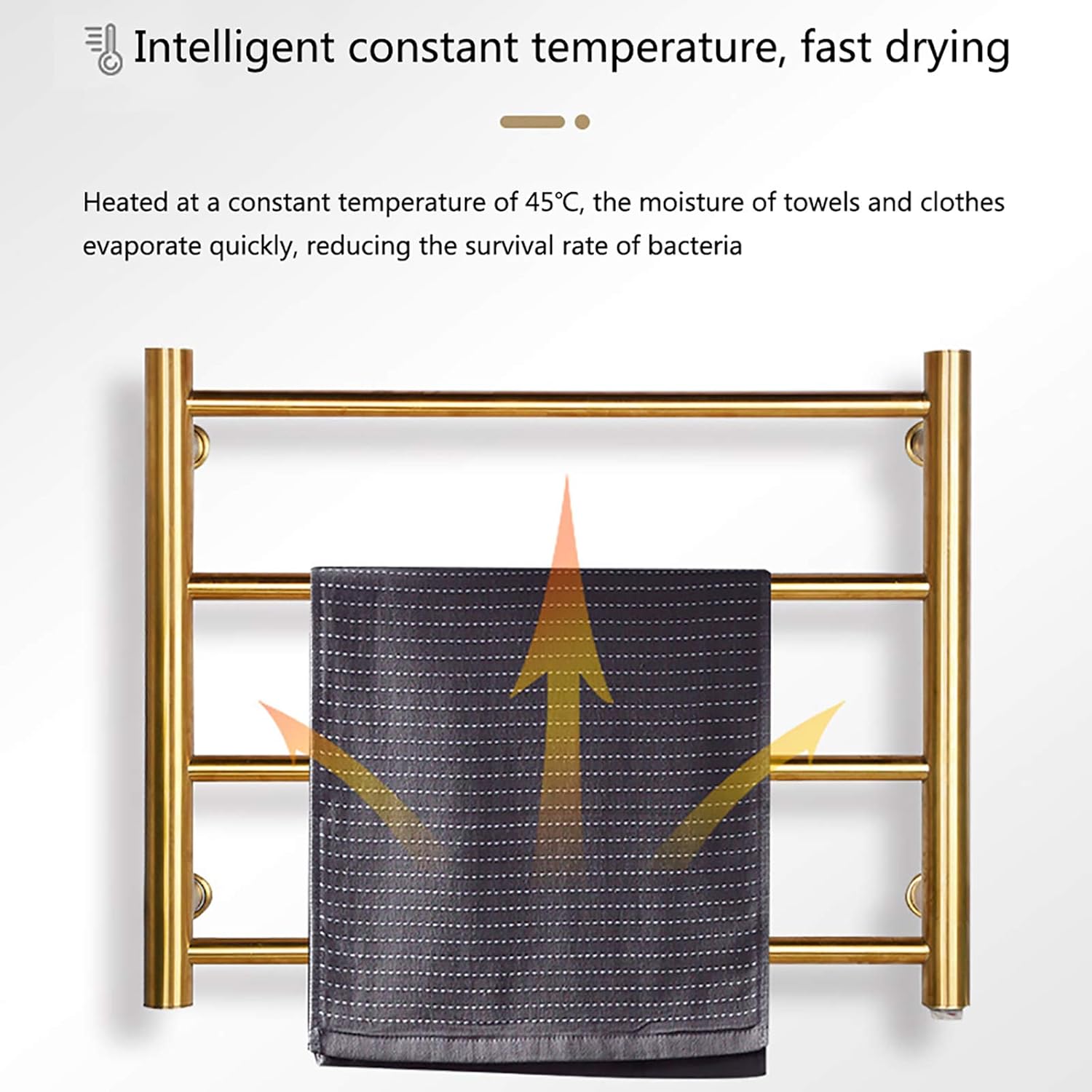 Towel Warmer, Gold Electric Towel Rack with 4 Round Bars 304 Stainless Steel Heated Towel Bar Energy Efficient Electric Drying Rack Wall Mounted Bath Towel Dryer,Hardwired