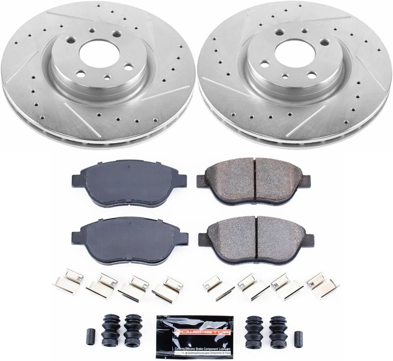 Power Stop K6426 Front Z23 Carbon Fiber Brake Pads with Drilled & Slotted Brake Rotors Kit For Fiat 500 2012-2019 [Model Specific]