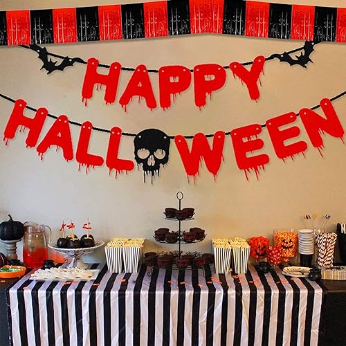 Miniatura 4 de Paquete de 6 guirnaldas de flecos de papel de aluminio negro y rojo de 10 pies, serpentinas metálicas de oropel, pancarta, cortina colgante de