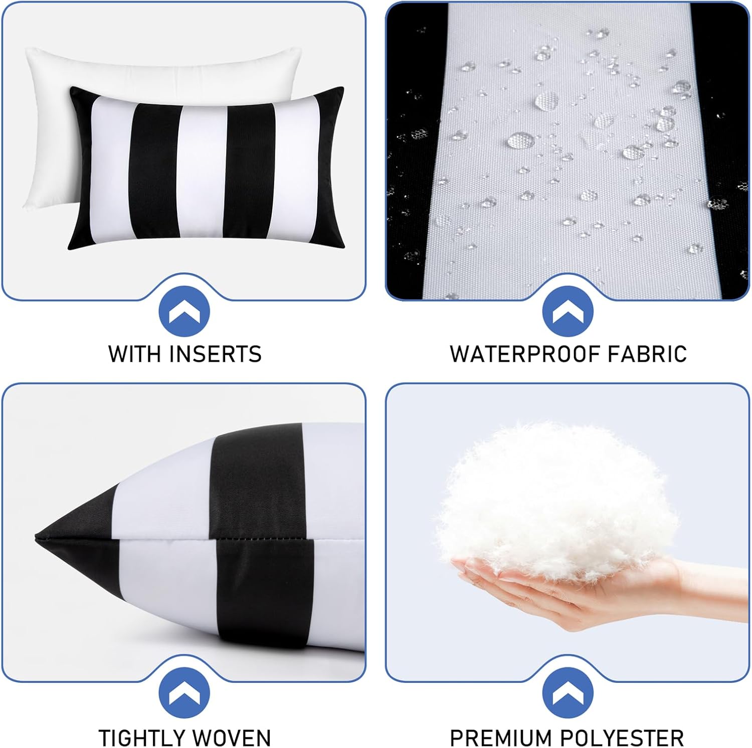Pack of 2 12x20 Outdoor Pillows, Waterproof Throw Pillows with Inserts, Decorative Lumbar Pillows for Patio, Garden, Couch, Furniture, Sofa, Bed, Living Room﻿ (Black and White)