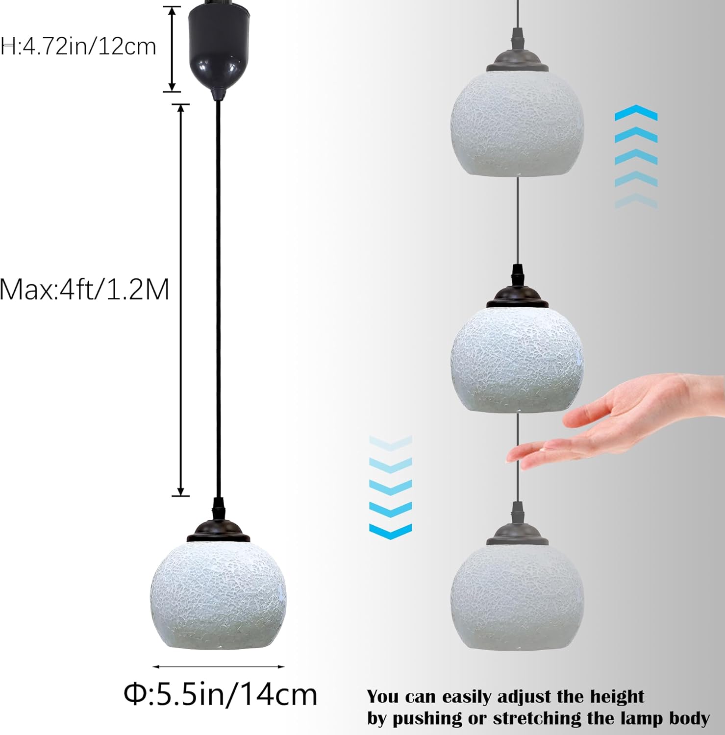 Mini Adjustable Cord Length Halo Track Lighting Pendants, 4 Ft Cord, H-Type Track Handblown Stained White Art Glass, E26 Socket Track Mount for Kitchen Island Sloped Vaulted Ceiling