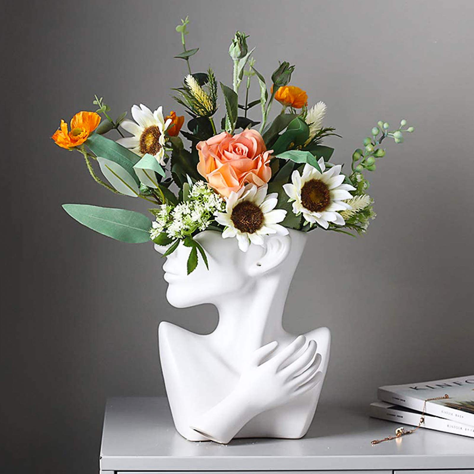 Amazon.co.jp: Ibnotuiy 顔 花 花瓶 ホワイト 造花 花瓶 胸 頭 形 像