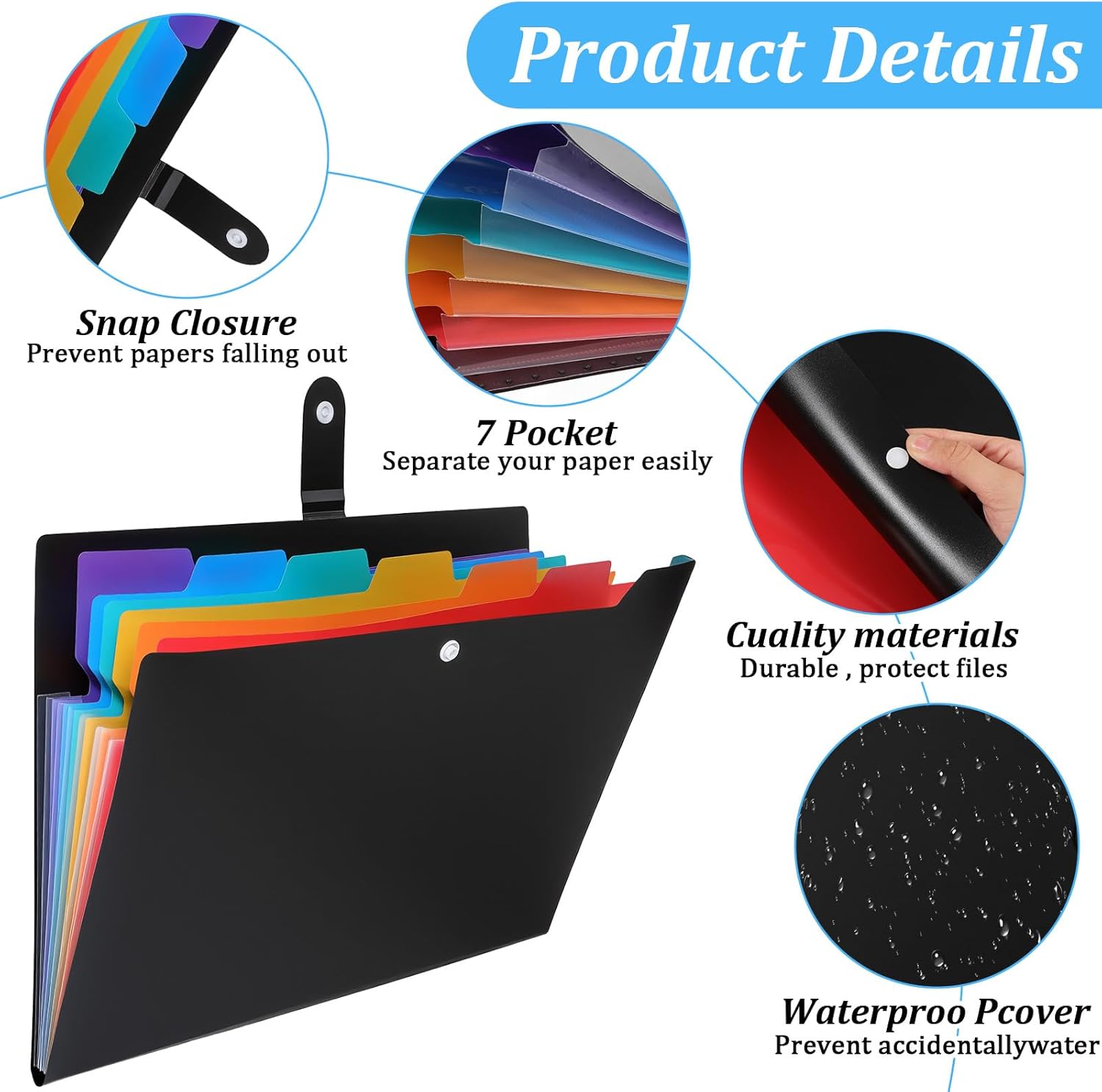 10 Pack Expanding File Folders, Accordion-File-Organizer 7 Pocket Folder Organizer, A4 Letter Size Portable Paper Document Bill Receipt Organizer, Multicolor