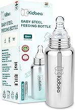 Kidbea Steel Baby Feeding Bottle 250ml | Baby Milk Bottle with Advanced Anti Colic Valve, BPA Free, Soft Silicone Nipple, Wide Neck for Newborn & Infant Kids