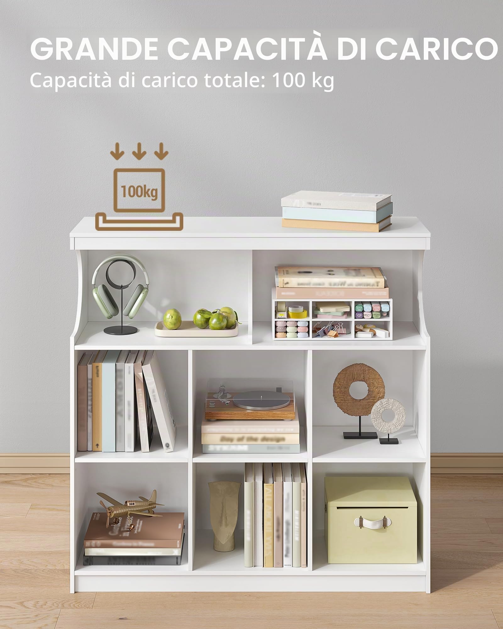 Hzuaneri Libreria, 8 Cubi Bianco Scaffale Autoportante Scanalature con U, Libreria da Parete, Scaffale Portaoggetti per Soggiorno, Ufficio, Studio, 30 x 100 x 100 cm, Bianco, BC33203X