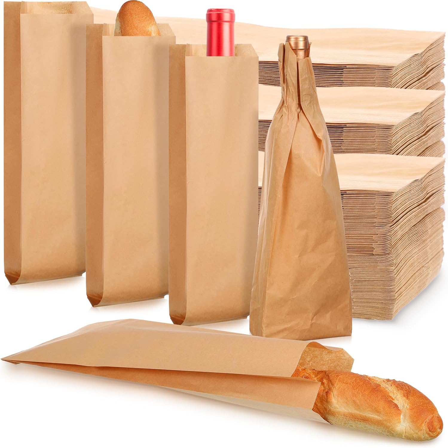 Lincia 300 Pcs Baguette Bag Long French Homemade Bread Kraft Paper Bulk Mother's Day for Wine Long Sandwich Homemade Biscuit Loaf Storage Bag Sack Bread Packaging Baker Gift 4.5 x 2.5 x 16 in(White)