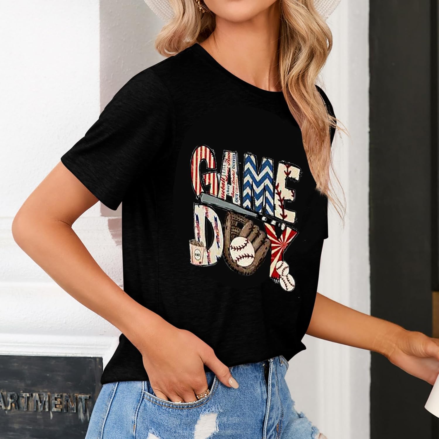 Game Day Baseball Shirt Women Baseball Mom Tshirt Casual Short Sleeve Shirts for Summer - Image 3
