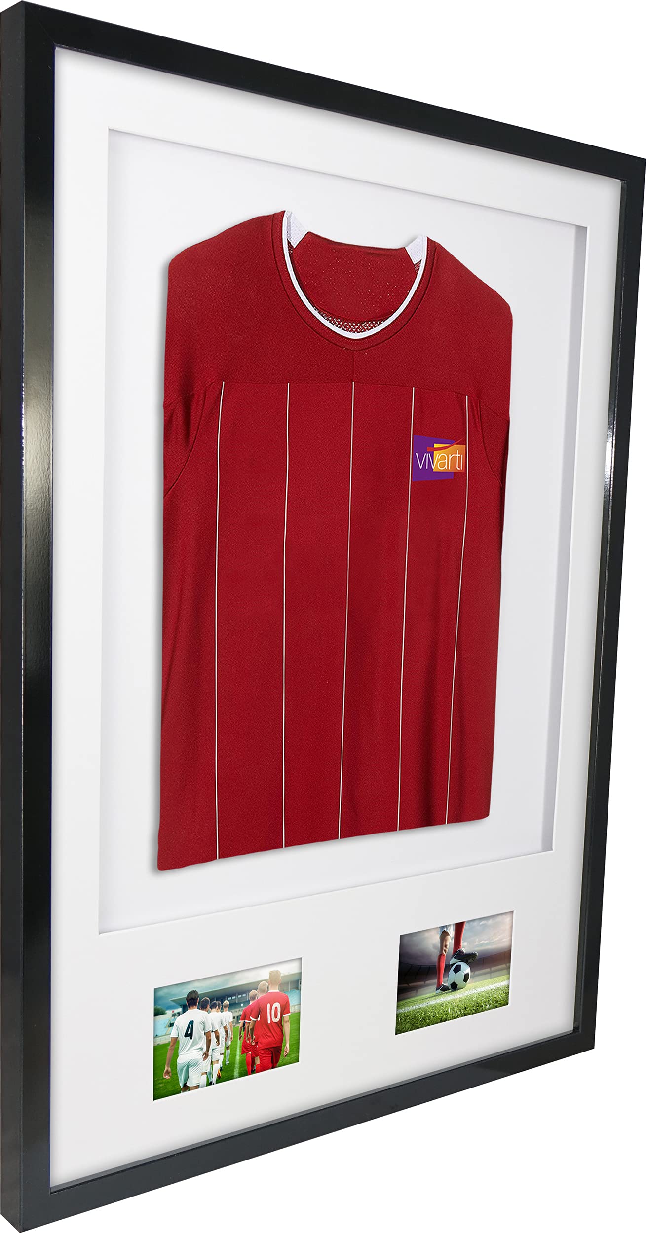Vivarti DIY Junior 3D montado + doble apertura camisa deportiva marco A1 59,4 x 84 cm – marco negro brillante, soporte blanco, tarjeta de respaldo blanca