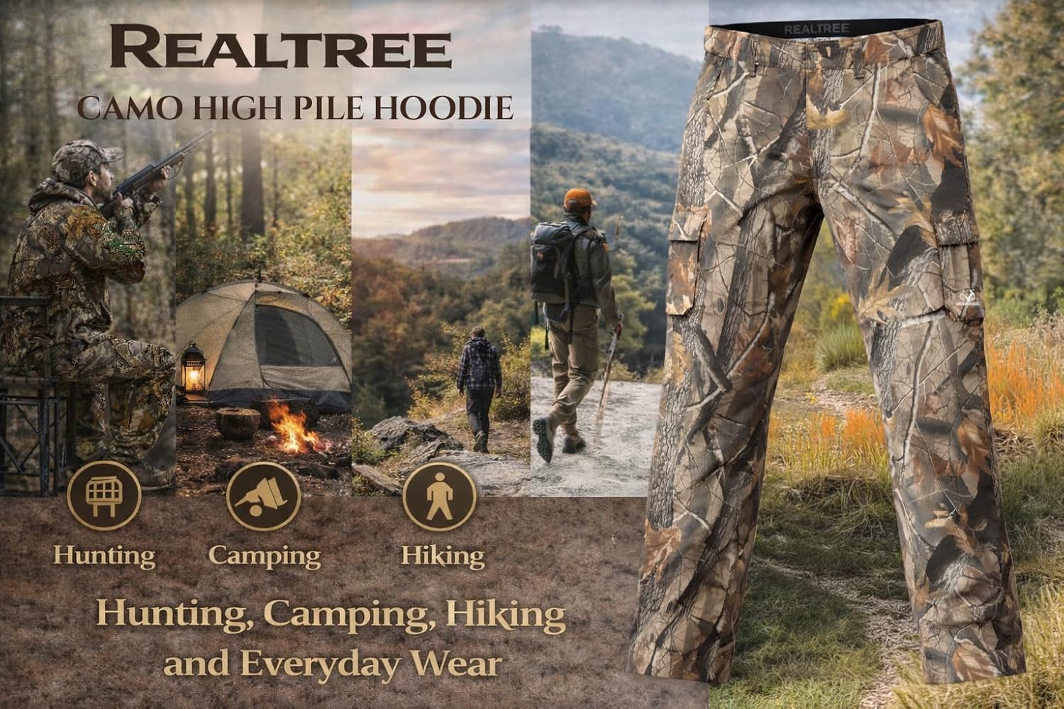 Realtree Camo Hunting Cargo Pants for Men – Durable 6-Pocket Outdoor Tactical Pants, Slim Fit, Sizes S-5X