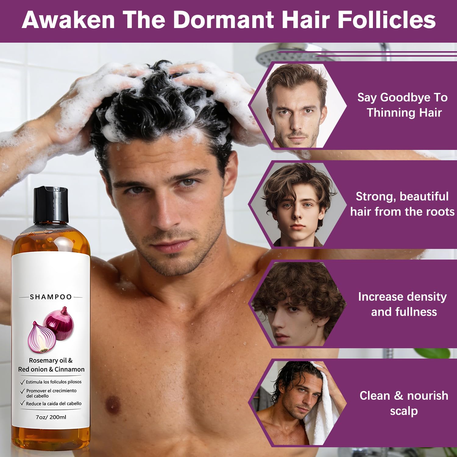 Shampoo De Cebolla, Shampoo Para Hombre with Rosemary Oil & Red Onion & Cinnamon Ex... - Image 3