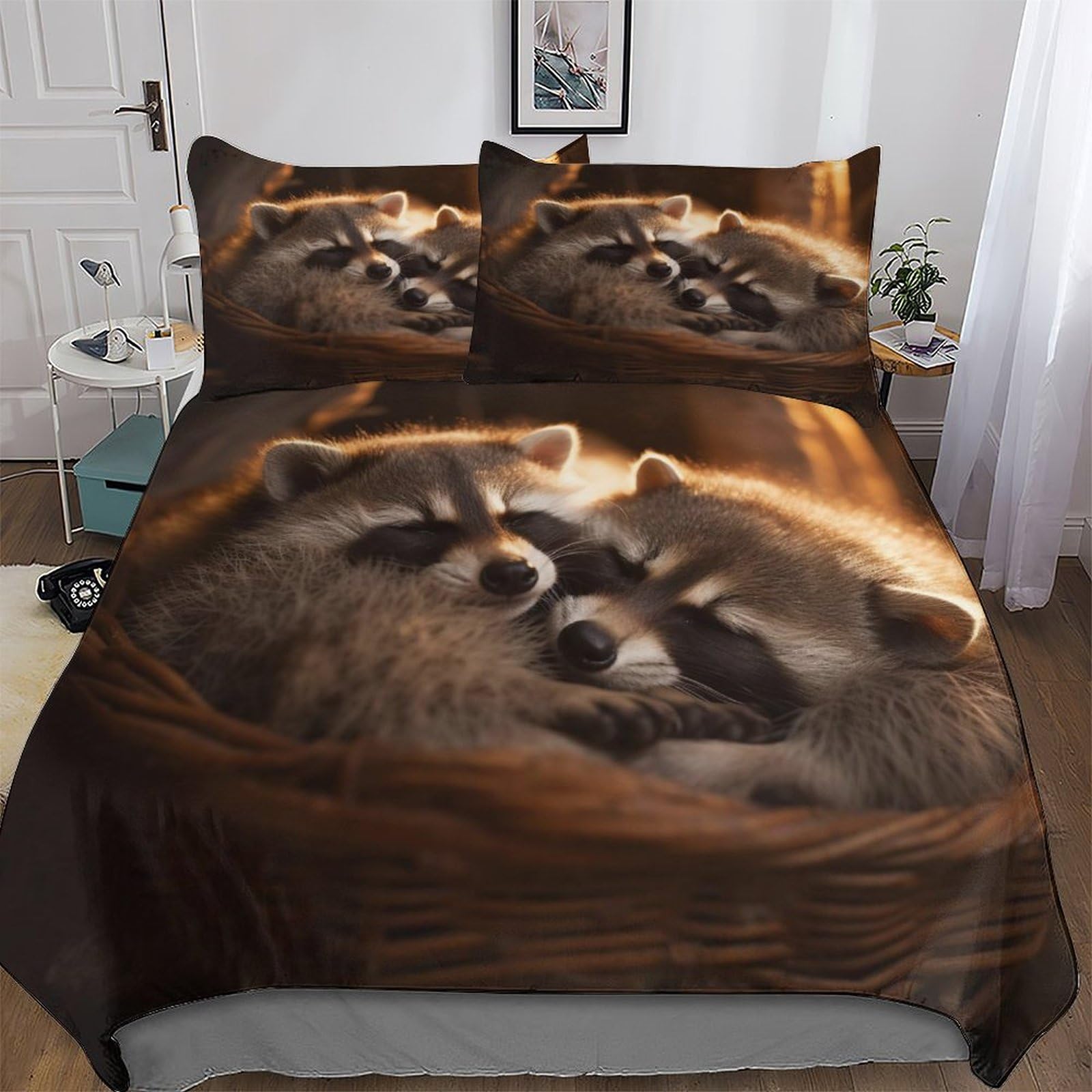 Housse de couette raton laveur confortable pour literie grand lit king size