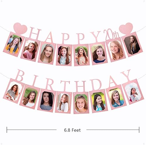 Miniatura 2 de Decoraciones y suministros de feliz cumpleaños de 20 años para niñas, pancarta de fotos de cumpleaños de oro rosa para mujeres