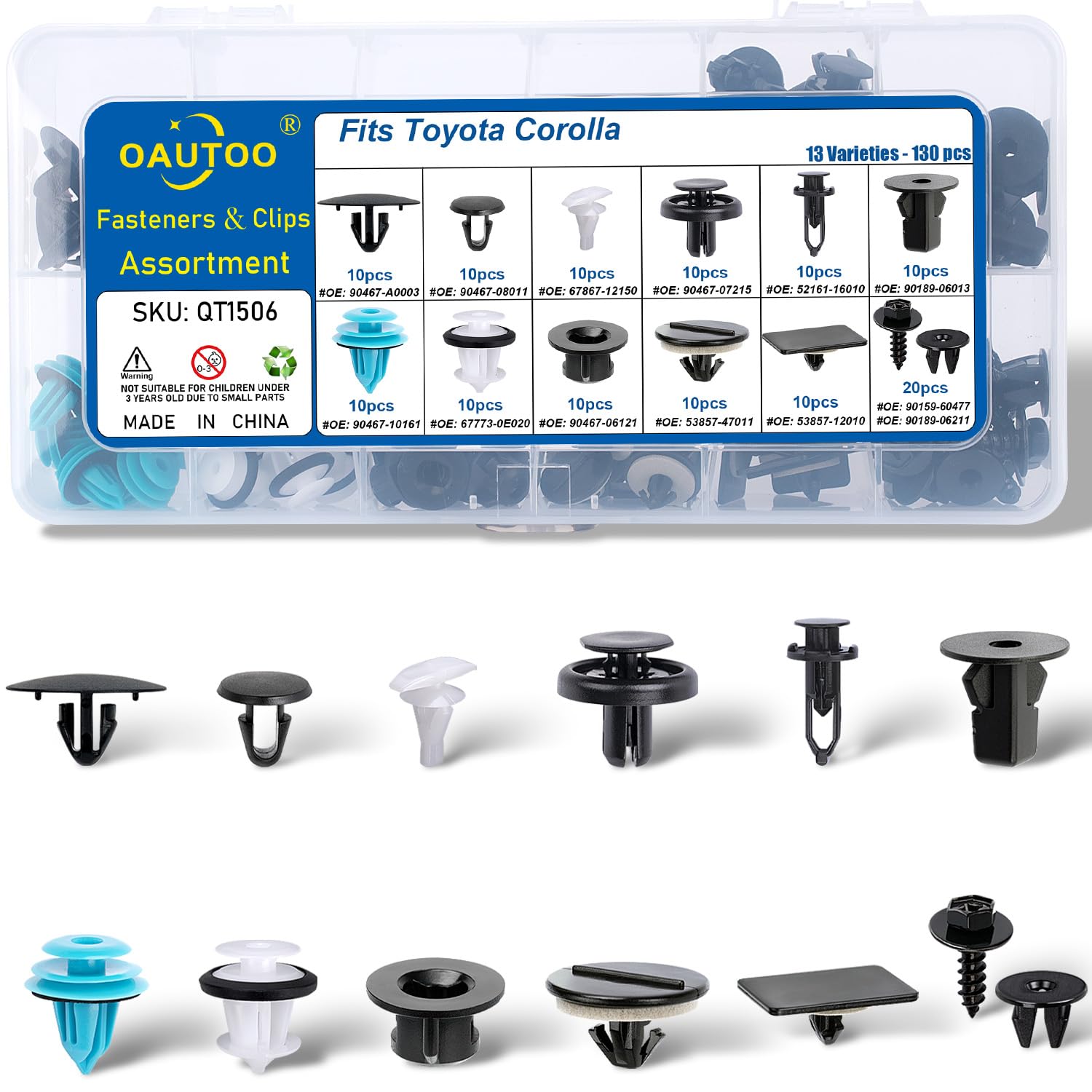 OAUTOO 130pcs fits Toyota Corolla Body Interior and Exterior Retainer Fastener Clip Assortment Hood Insulation Bumper Cover Fender Liner Weatherstrip