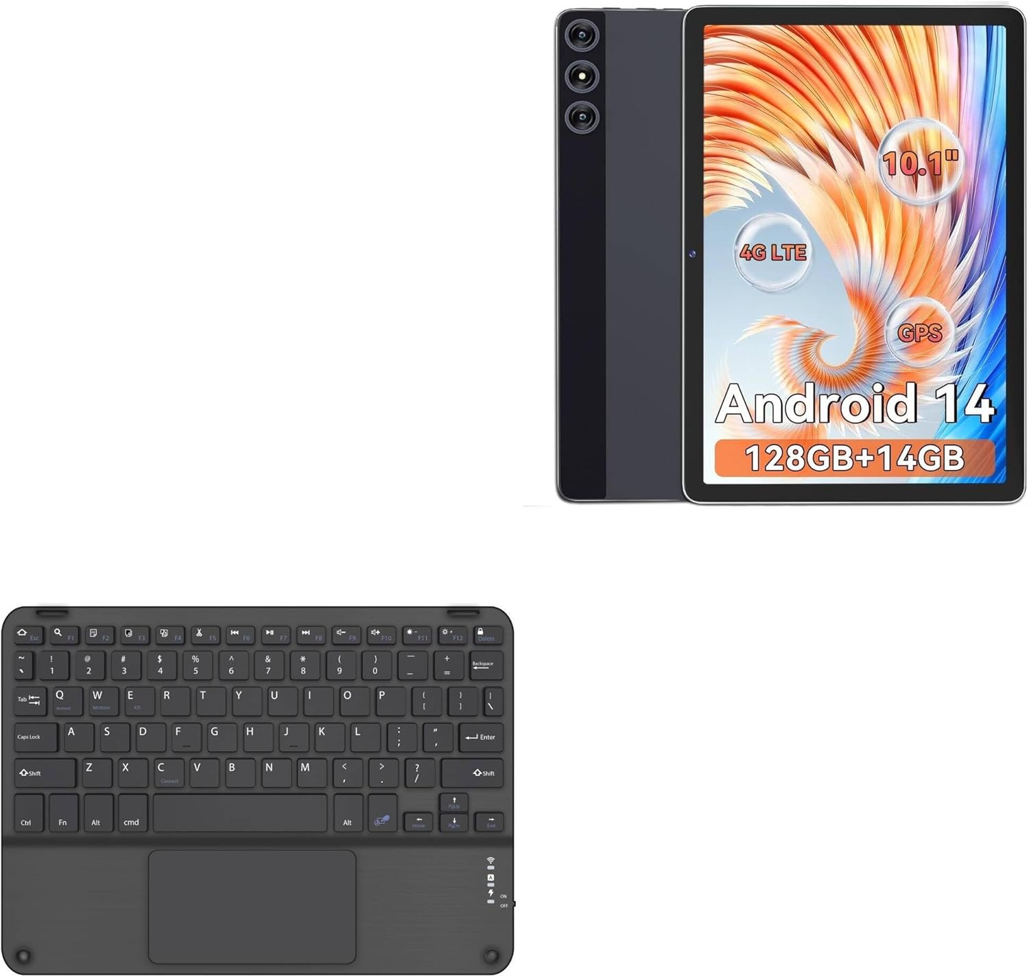 BoxWave Keyboard Compatible with PKHOZ Android 14 Tablet Octa-Core (10.1 in) - SlimKeys Bluetooth Keyboard with Trackpad, Portable Slim TouchPad - Jet Black