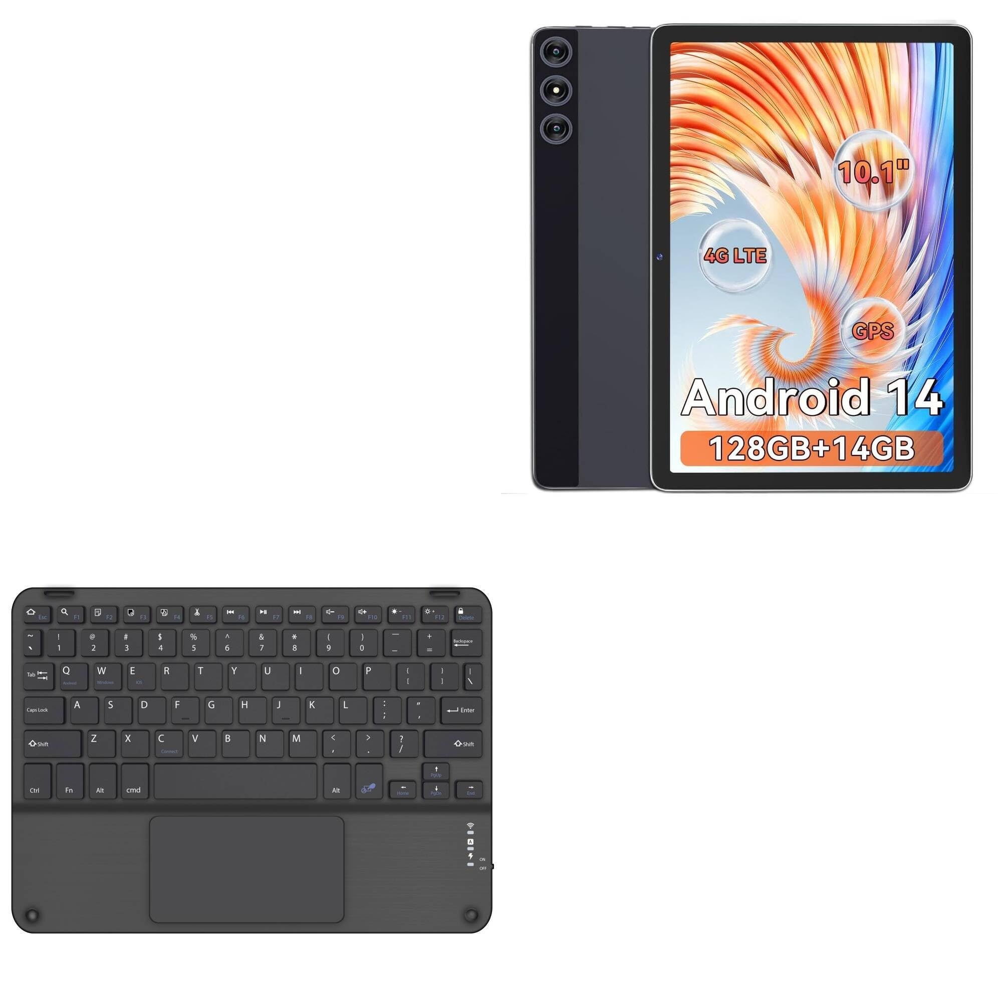 BoxWave Keyboard Compatible with PKHOZ Android 14 Tablet Octa-Core (10.1 in) - SlimKeys Bluetooth Keyboard with Trackpad, Portable Slim TouchPad - Jet Black