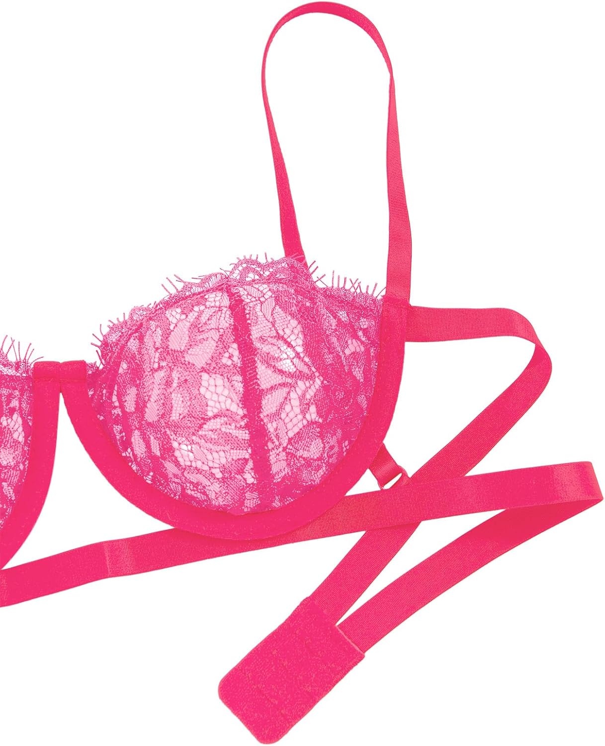 Lilosy Sexy Eyelash Underwire Floral Lace Sheer O Ring Linked Cutout Lingerie Set - Image 5