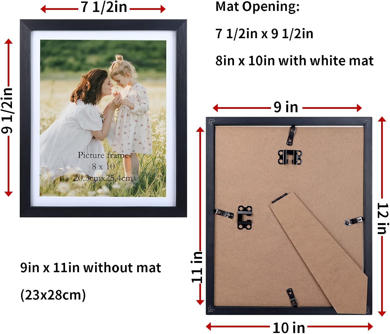 Lavezee 8x10 Black Picture Frames Set of 6, Display 8 x 10 Pictures with Mat and 9x11 Without Mat, Multi Collage Photo Frame for Wall or Tabletop