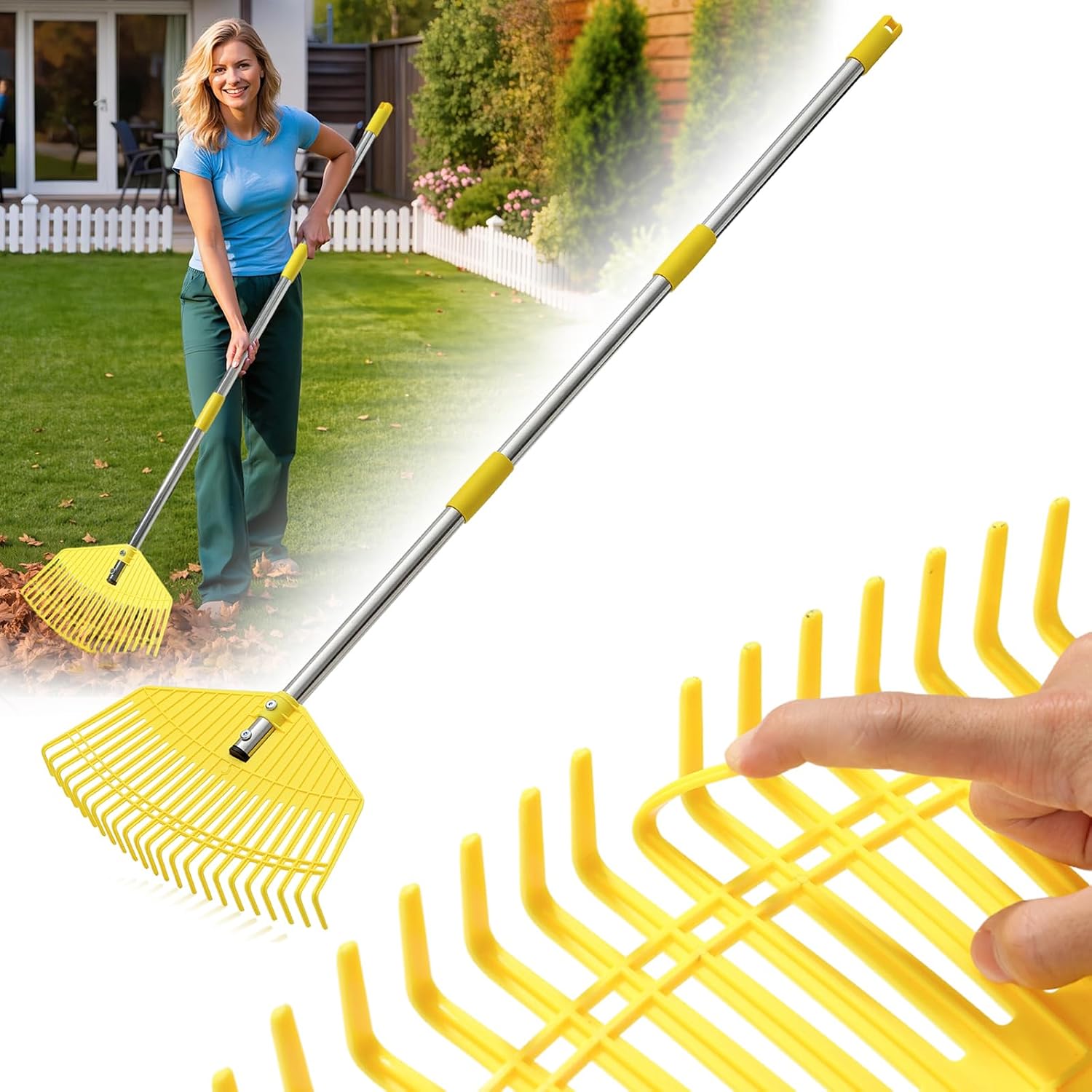 Garden Leaf Rake for Leaves - 42cm Wide Nylon Plastic Head,128.5cm ...