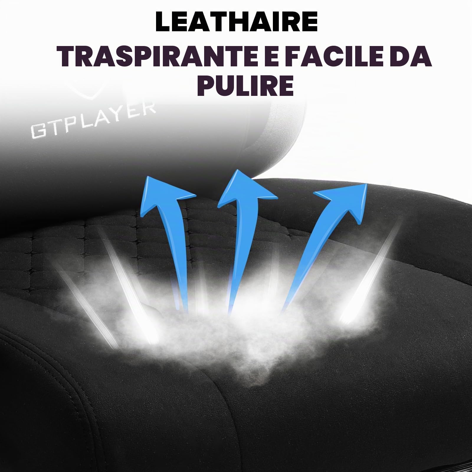 GTPLAYER Sedia da gaming, ergonomica, da scrivania, con superficie in tessuto, cuscino a molla, braccioli di collegamento e poggiapiedi, Negro