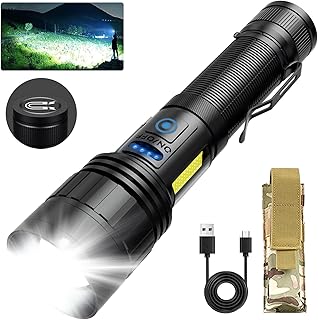 BERCOL Rechargeable Flashlights High Lumen, 250000 Lumens Super Bright Magnetic Flash Light, 7 Modes with 2 Cob Work Light, Powerful Led Flashlight with Holster for Camping, Gift Men Dad Husband Him