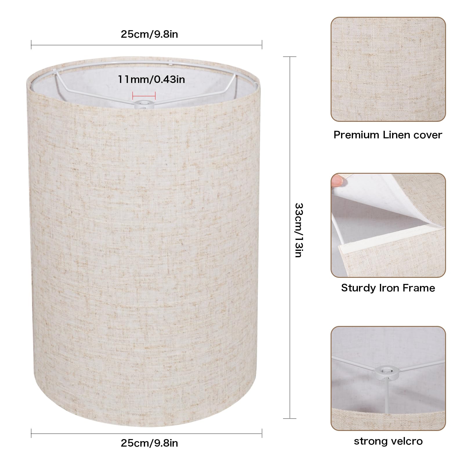 Pantalla de lámpara de tambor alta para lámparas de mesa, lámpara de pie, pantalla de tela de 10 pulgadas superior x 10 pulgadas inferior x 13 pulgadas de alto, tela de línea grande beige, fácil