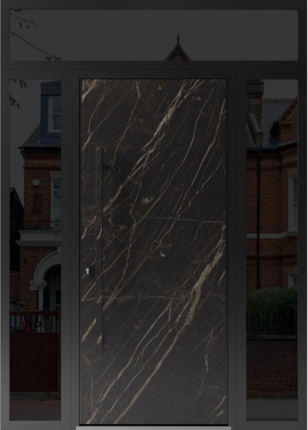 VDOMDOORS Front Exterior Prehung Steel Door/Dekton 0118 Natural Noir/Top Exterior Window Sidelite/Entry Metal Modern Painted W36 x H80+16" Right Hand Inswing