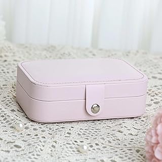 صندوق تخزين مجوهرات السفر من ALI'S COOL بتصميم منعش وبسيط للفتيات، منظم مجوهرات محمول لعرض الأقراط والخواتم والقلائد والأساور والخلاخيل، هدية متعددة الوظائف للنساء، جلد (وردي)