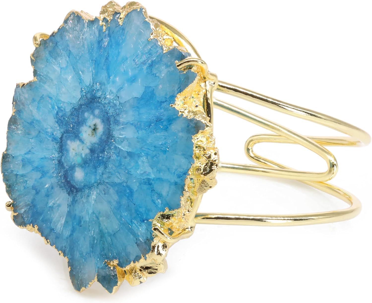 Quartz Aura Statement Cuff Bracelet Natural Gemstone Solar Quartz For Women Bracelet Fashion Gold Plated Jewelry Stone Size Approximately 45-50mm