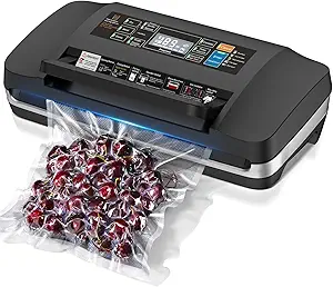 Vacuum Sealer Machine, Updated Powerful 95KPa Commercial Food Saver with Double Seal for 2X Strength, Built-in Cutter, Bags Storage & Easy-Lock Handle, Includes Free Bags (1 Roll + 10 Pre-cut)
