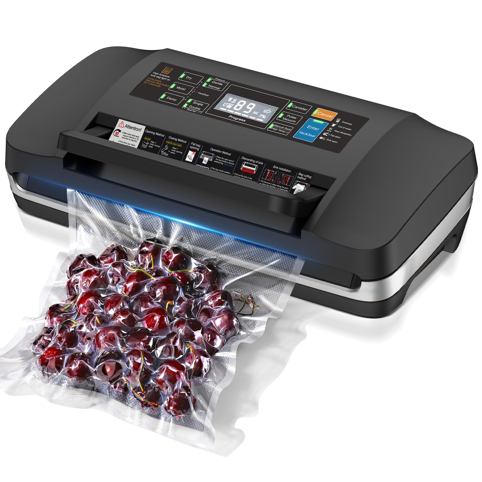 Vacuum Sealer Machine, Updated Powerful 95KPa Commercial Food Saver with Double Seal for 2X Strength, Built-in Cutter, Bags Storage & Easy-Lock Handle, Includes Free Bags (1 Roll + 10 Pre-cut)