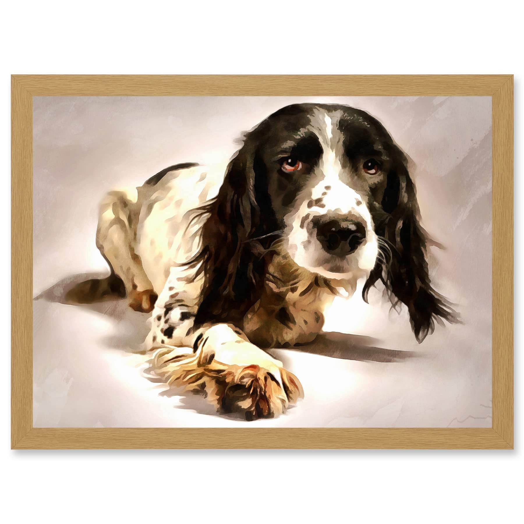 Wee Blue Coo Springer Spaniel Cute Dog Artwork Framed Wall Art Print A4