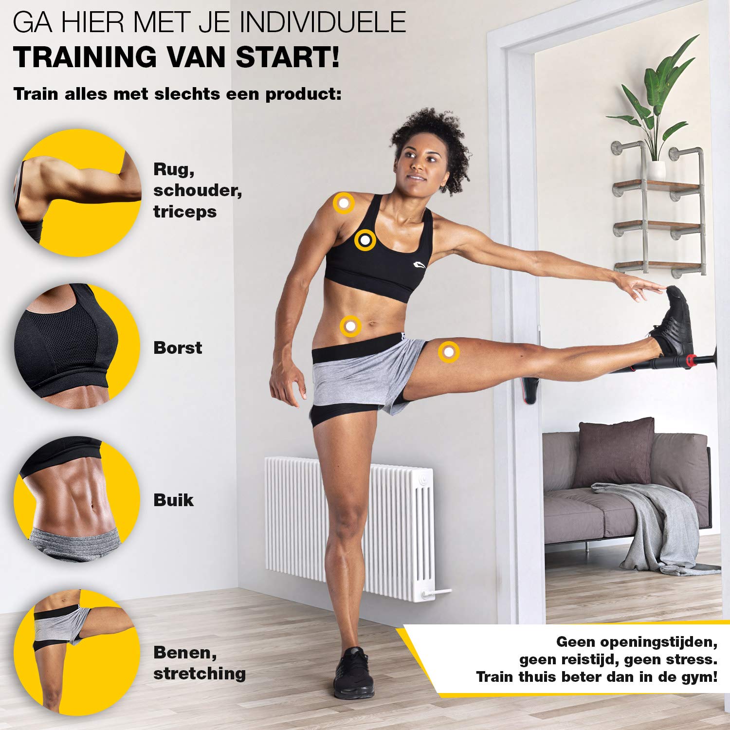 Optrekstang met innovatieve gear-lock functie | veilig & snel zonder schroeven in deurkozijnen te plaatsen | indoor pull up bar individueel aanpasbaar tot 90 cm KS260/KS270 e-book (KS260