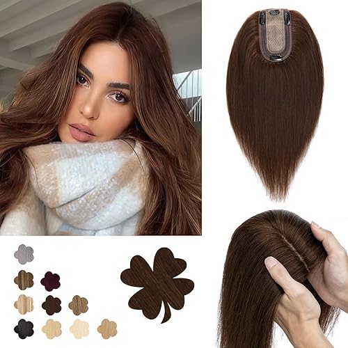 Benehair Extensiones de cabello humano Remy con clip en la parte superior para mujeres con cabello delgado, con base de seda, extensiones de cabello
