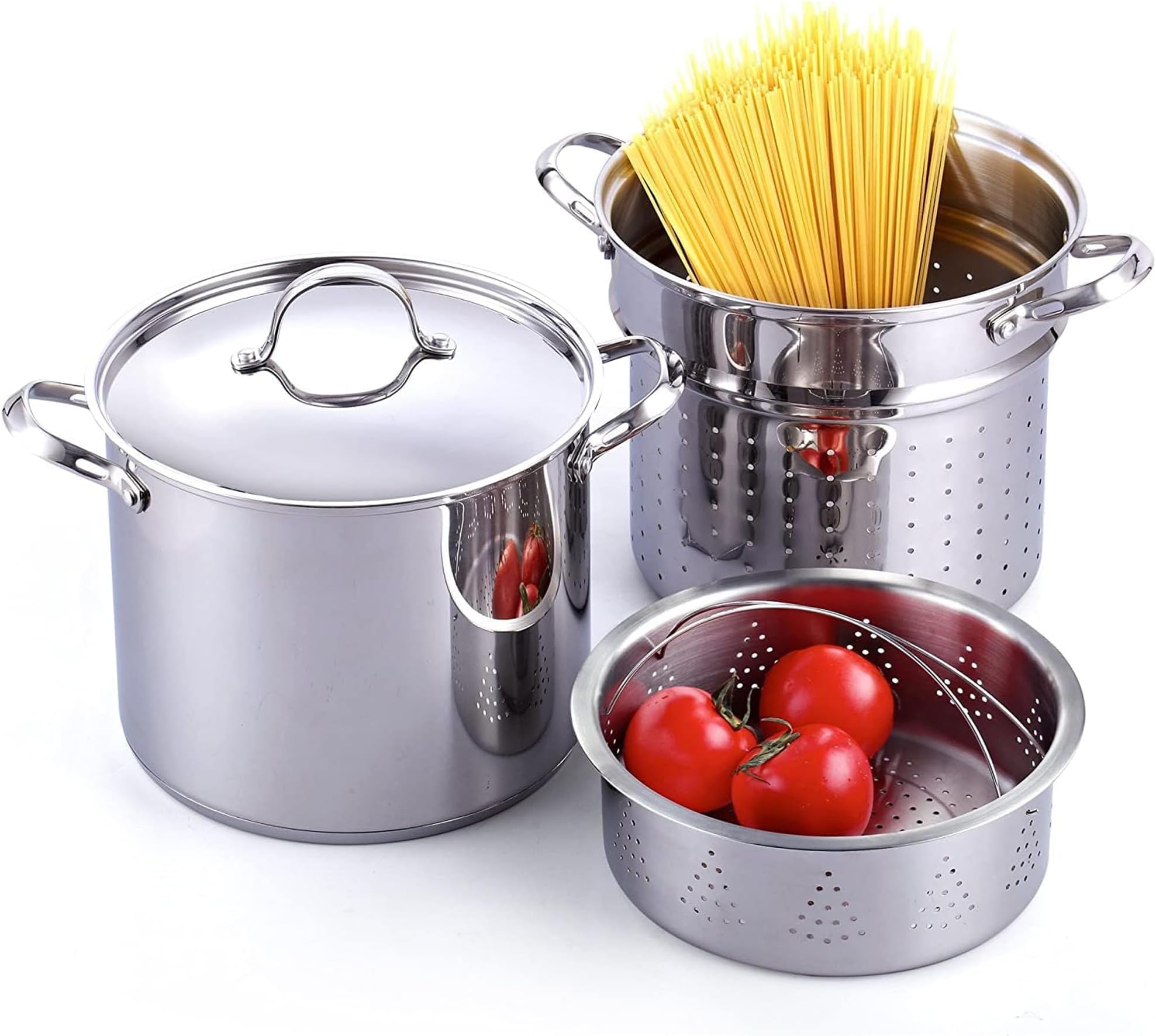 - Cooks Standard Pasta Pot 18/10 Stainless Steel 12 Quart, Spaghetti Cooker Steamer Stock Pot Multipots with Strainer Insert, Stainless Steel Lid, 4-Piece Set