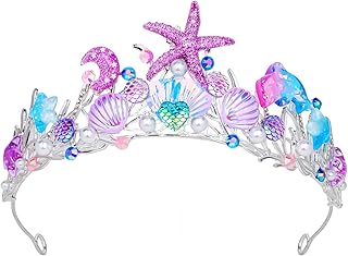 Mermaid Crown Mermaid Birthday Decorations Mermaid Costume Mermaid Tail Starfish Fish Scales Seashell Hair Accessories for Girls Wide Mermaid Headband Mermaid Birthday Party Gifts Purple - Buy now
