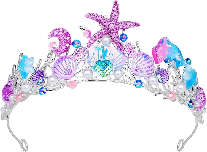 YARIEW Mermaid Crown Mermaid Birthday Decorations Mermaid Costume Mermaid Starfish Fish Scales Seashell Hair Accessories Wide Mermaid Headband Mermaid Birthday Party Gifts Purple