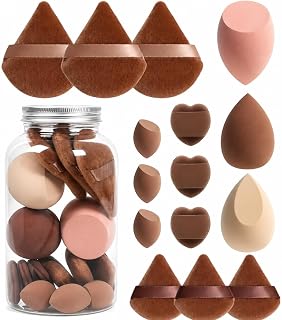 Makeup Sponge Set, Multi-Shape Beauty Blender Kit with Powder Puffs and Mini Sponges, Soft Latex-Free, Flawless Foundation and Concealer Application (Brown)