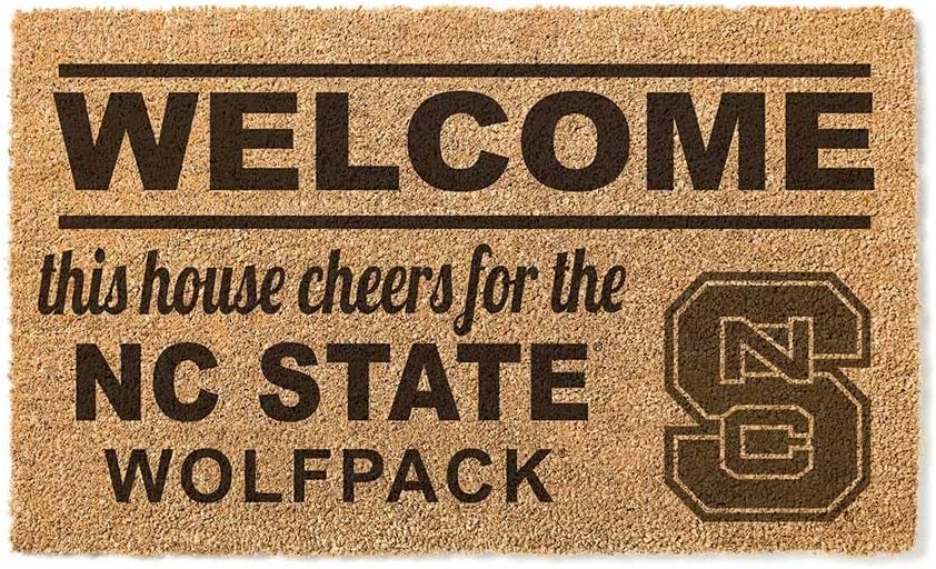 KH Sports Fan North Carolina Welcome Coir, 18x30 Inches, Outdoor Rug Display Your Team Spirit with This Unique NC State Wolfpack Doormat, Multi