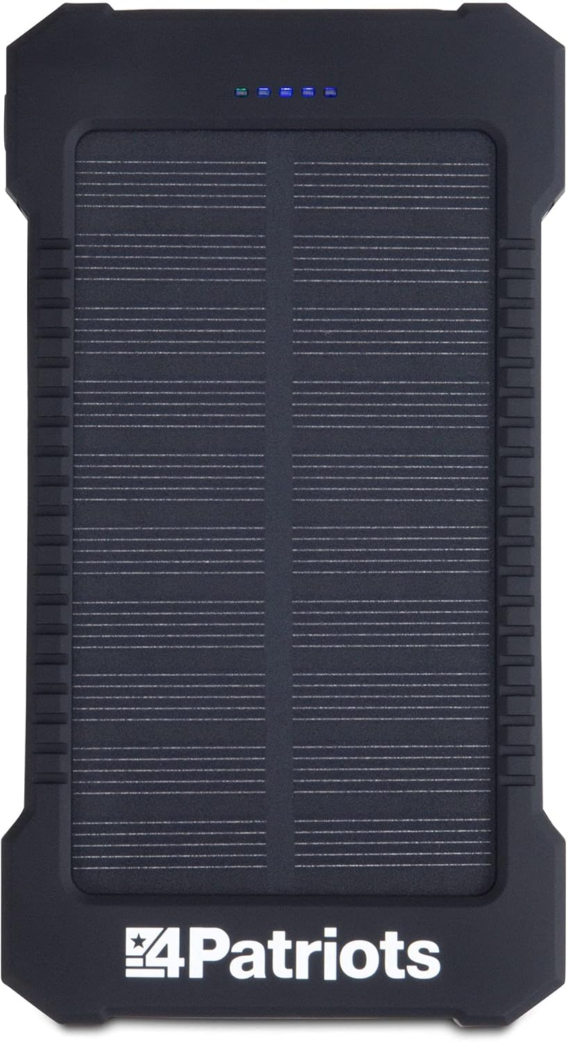 4Patriots Patriot Power Cell: Portable Solar Power Bank - Rechargeable External Battery 2 USB Ports, 8,000 mAh Lithium Ion Battery, LED Flashlight and IP67 Water Resistant for Hiking or Emergencies