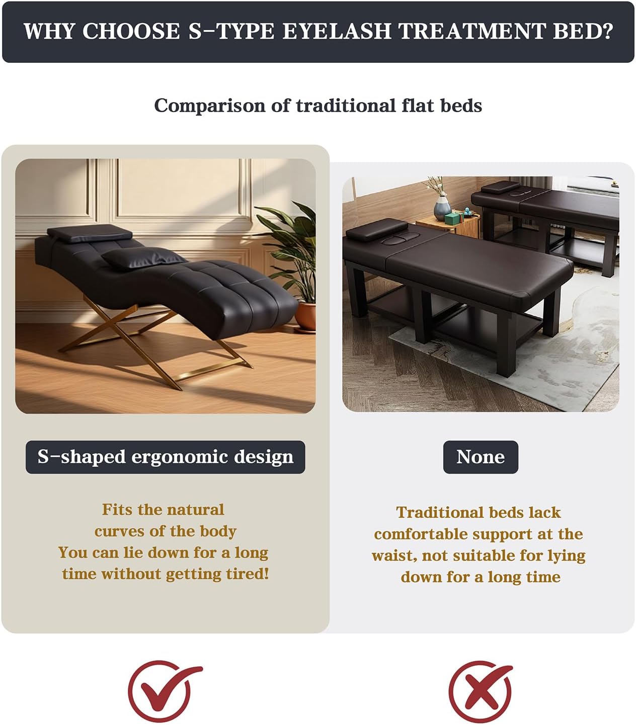 TATARTIST Lash Bed Professional Eyelash Extension Bed Comfortable Curved Cushion Treatment Table Beauty Salon Spa Massage Table for Lash Technicians (Black)