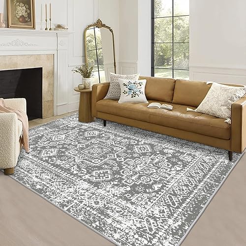 Miniatura 5 de Pauwer Alfombra vintage de 4 x 6 pies, antideslizante, no desprende pelusa, lavable de pelo bajo, para puerta, entrada, cocina, dormitorio, sala de