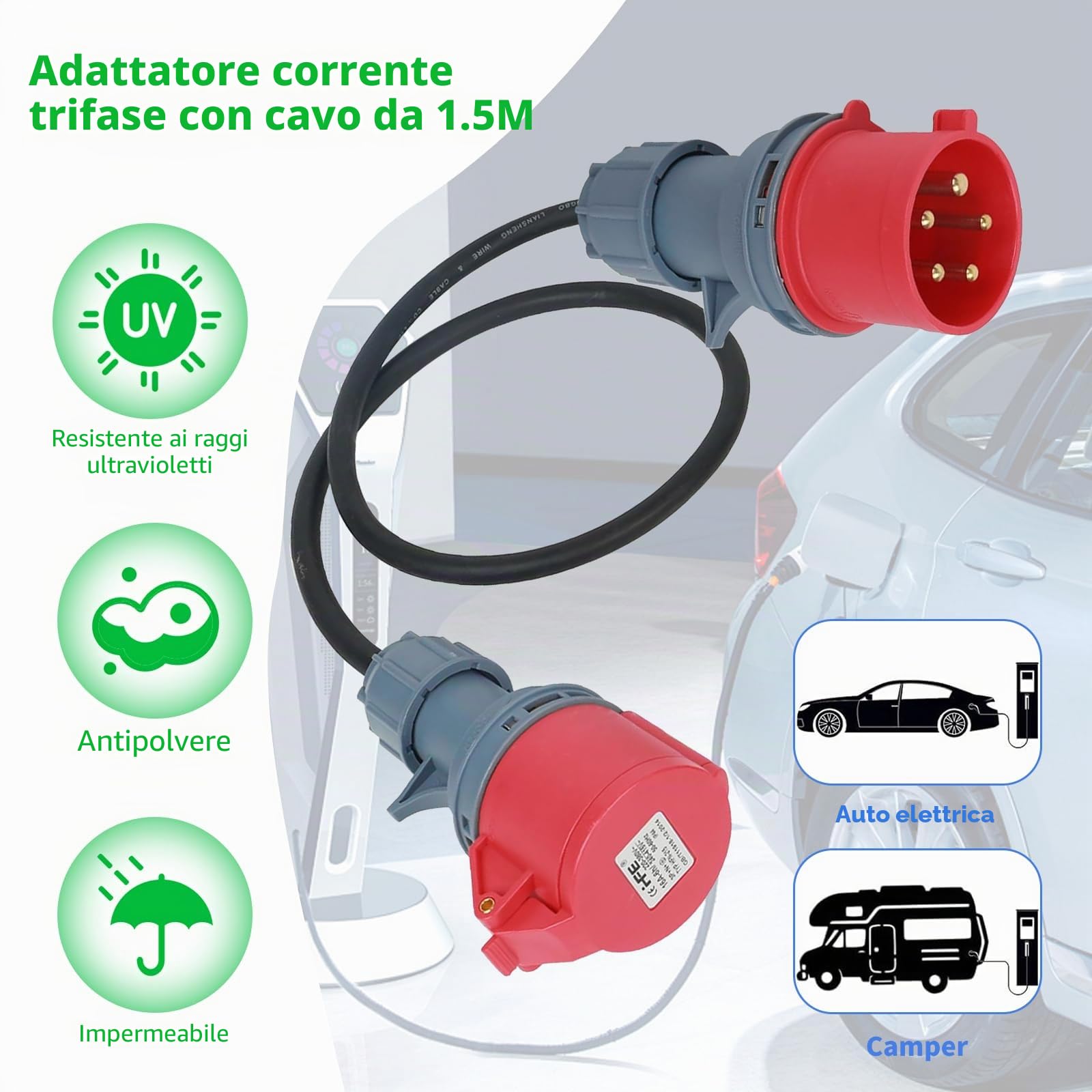 Adattatore Da 32 A a 16 A, Da 16 A a Spina 32 A, Cavo di Prolunga Da 1,5 M, Cavo di Prolunga a 5 Poli, Per Industria, Esterno