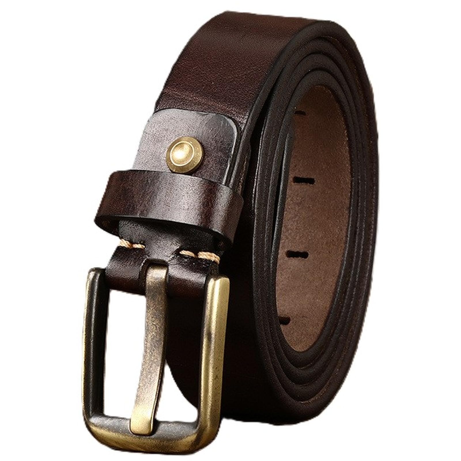 AGUTALITHIC Cowhide Leather Belt 3.3cm Wide Thicken Strap Heavy Duty Solid Brass Wide Pin Buckle for Work Business and Casual(110cm/43, Coffee)