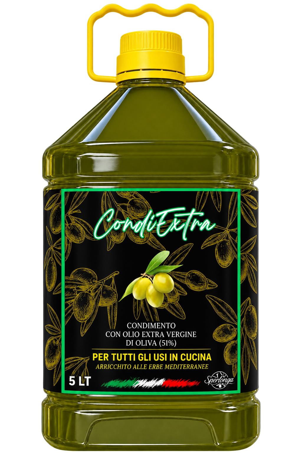 Sperlonga CondiExtra – Assaisonnement avec 51% d’huile d’olive vierge extra, enrichi aux herbes méditerranéennes – 5 L