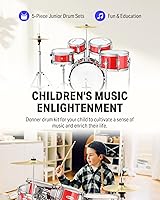 Vista 3 de Donner - Juego de batería infantil de 5 piezas para principiantes, kit de batería junior de 14 pulgadas, con trono ajustable, platillo, Hi-Hat
