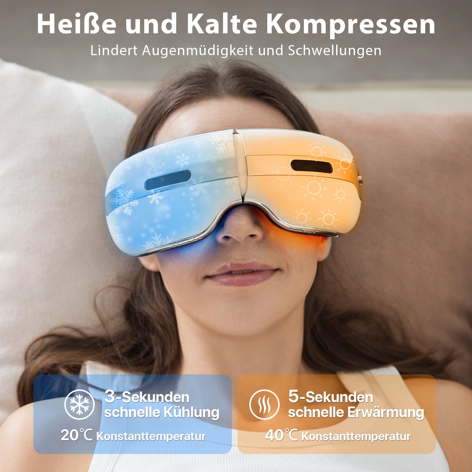 Augenmassagegerät mit dualer Heiß- und Kältetherapie,Vibration,Luftkompressionsmassage, Bluetooth-Musik, für strapazierte/trockenen Augen, Augenmaske für Frauen Männer Freunde Familie