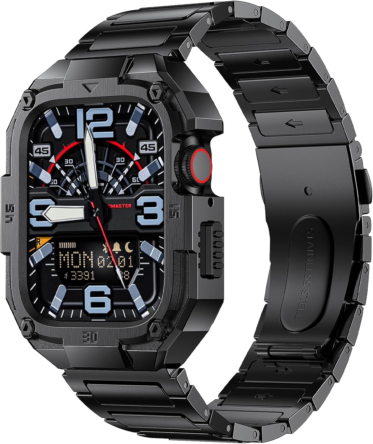 V-MORO Metal Band with Case Compatible with Apple Watch Series 9/8/7 45mm,Rugged Stainless Steel Strap with Case Cover Men Tough Business Metal Protective Bumper for iWatch Band 45mm,Silver