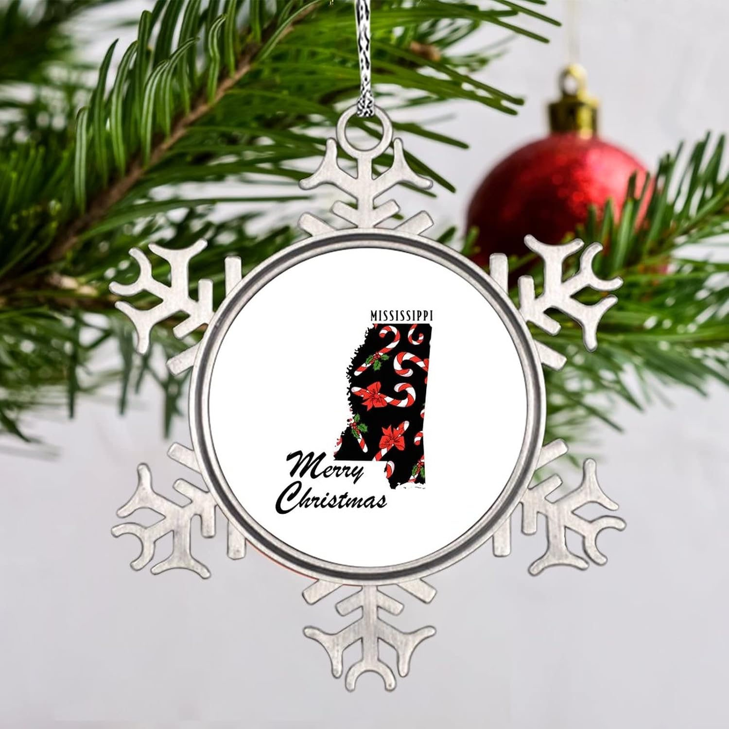 Snowflake Ornaments Mississippi Home State Personalized Christmas Ornaments 2022 Merry Christmas Ornaments for Christmas Trees Metal Souvenir Xmas Tree Hang Pendant Exchange Long Distance Gift 3 Inch